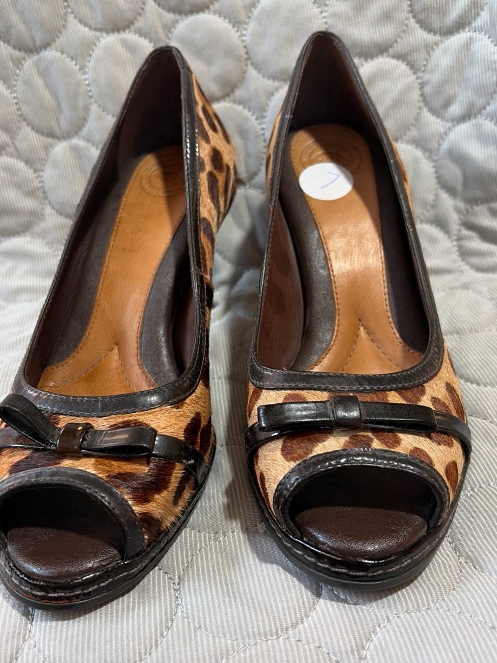 Nurture by Lamaze Leopard Print Peep-Toe Heels with Black Trim